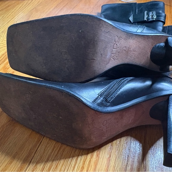 ALDO Made in Italy Black All-Leather Buckle Stiletto Boots – Mid Calf - Picture 3 of 10